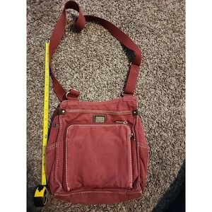Fossil Red Canvas Crossbody Corduroy‎ Organizer Adj. Strap MANY POCKETS